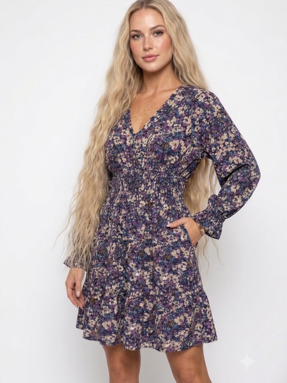 REITMANS | NWT FLORAL V-NECK SMOCKED WAIST MINI DRESS
